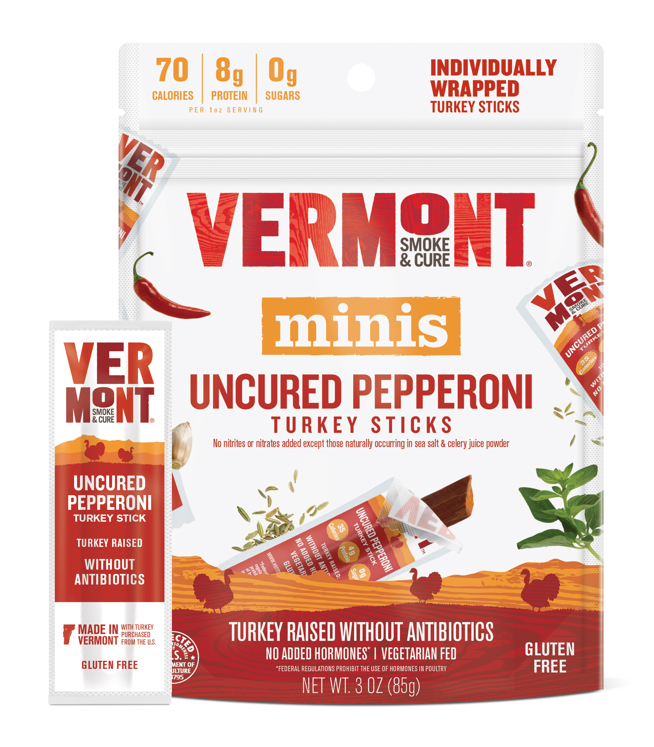 Uncured Pepperoni Turkey Meat Sticks Vermont Smoke & Cure®